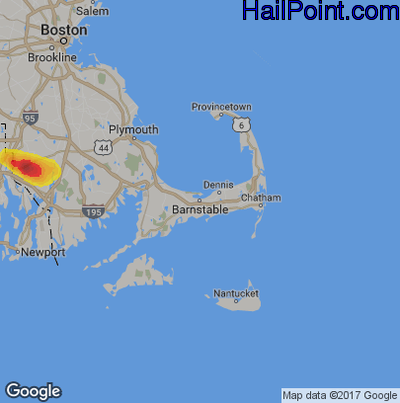 Hail Map for Barnstable, MA Region on July 12, 2017