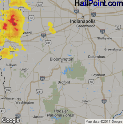 Hail Map for Bloomington, IN Region on July 12, 2017 