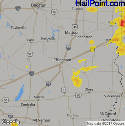 Hail Map for Effingham, IL Region on July 12, 2017
