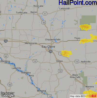 Hail Map for Eau Claire, WI Region on July 12, 2017 