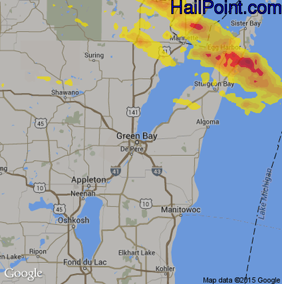 Hail Map for Green Bay, WI Region on July 13, 2017 