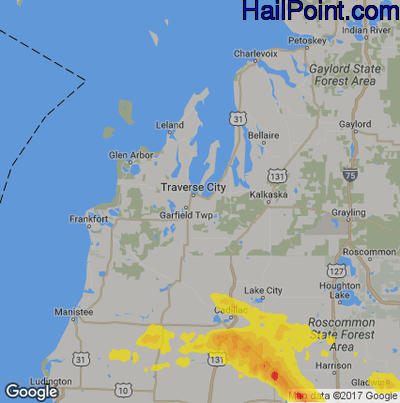 Hail Map for Traverse City, MI Region on July 13, 2017 