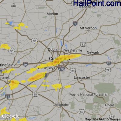Hail Map for Columbus, OH Region on July 13, 2017