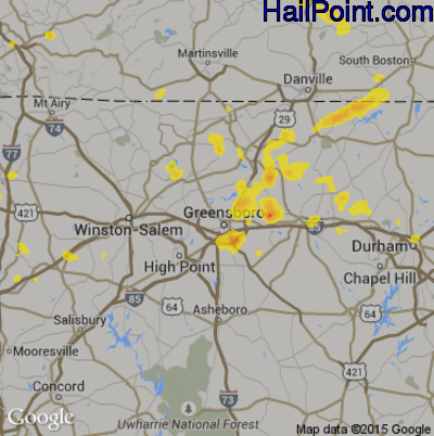 Hail Map for Greensboro, NC Region on July 13, 2017