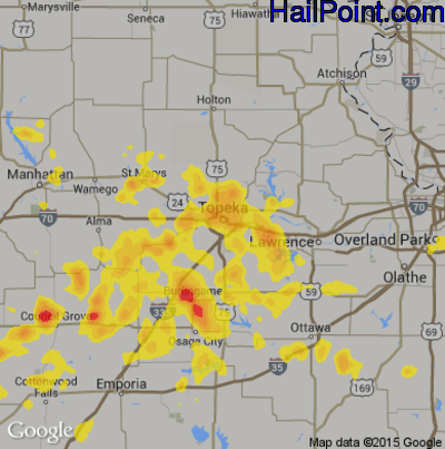 Hail Map for Topeka, KS Region on July 13, 2017