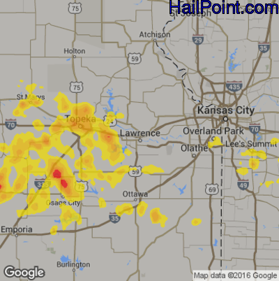 Hail Map for Lawerence, KS Region on July 13, 2017