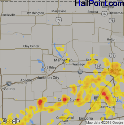 Hail Map for Mahhattan, KS Region on July 13, 2017