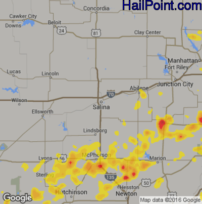 Hail Map for Salina, KS Region on July 13, 2017
