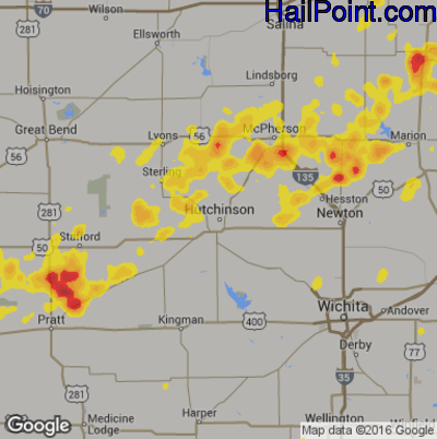 Hail Map for Hutchinson, KS Region on July 13, 2017