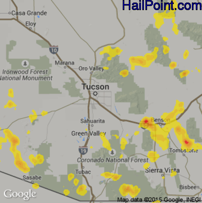 Hail Map for Tucson, AZ Region on July 13, 2017