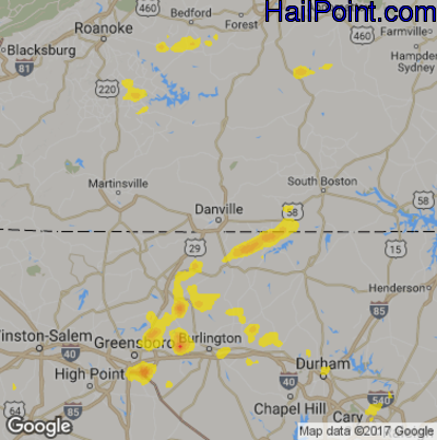 Hail Map for Danville, VA Region on July 13, 2017