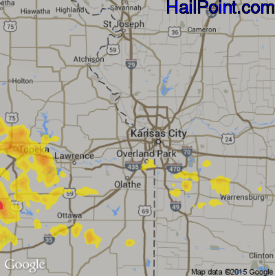 Hail Map for Kansas City, KS Region on July 13, 2017