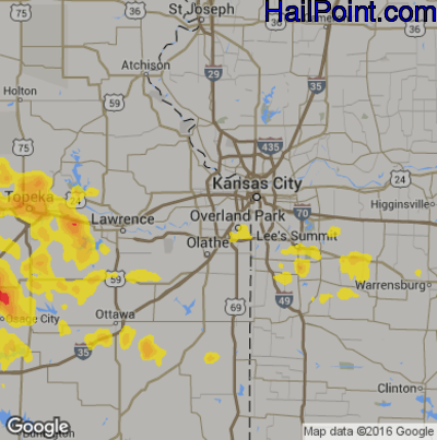 Hail Map for Shawnee, KS Region on July 13, 2017 