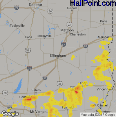 Hail Map for Effingham, IL Region on July 13, 2017