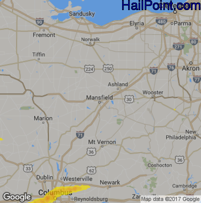 Hail Map for Mansfield, OH Region on July 13, 2017