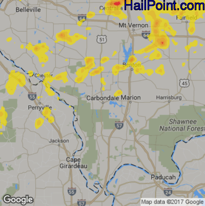 Hail Map for Carbondale, IL Region on July 13, 2017