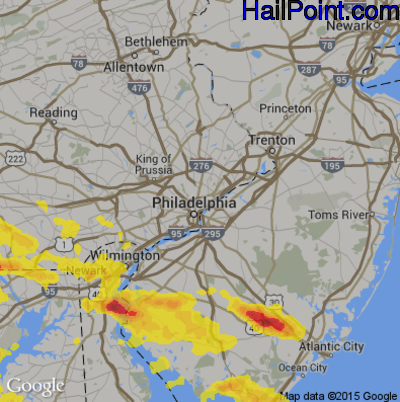 Hail Map for Philadelphia, PA Region on July 14, 2017