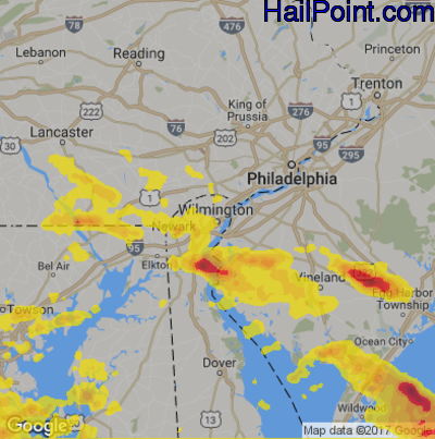 Hail Map for Wilmington, DE Region on July 14, 2017