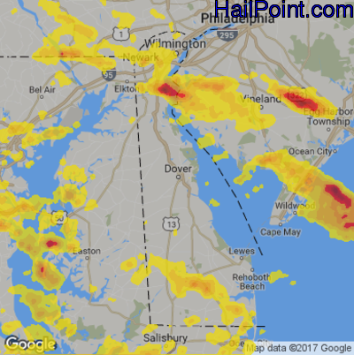 Hail Map for Dover, DE Region on July 14, 2017