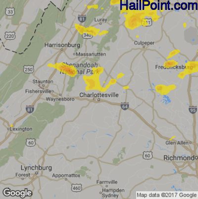 Hail Map for Charlotttesville, VA Region on July 14, 2017