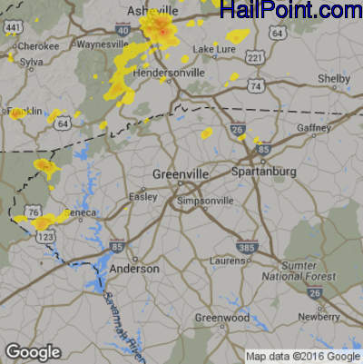 Hail Map for Greenville, SC Region on July 14, 2017