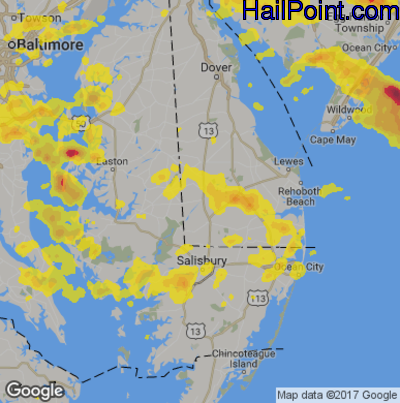 Hail Map for Seaford, DE Region on July 14, 2017