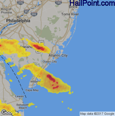 Hail Map for Atlantic City, NJ Region on July 14, 2017
