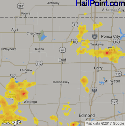 Hail Map for Enid, OK Region on July 14, 2017 