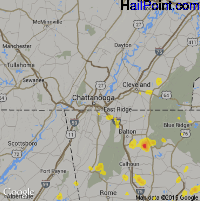 Hail Map for Chattanooga, TN Region on July 14, 2017