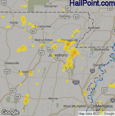 Hail Map for Jonesboro, AR Region on July 14, 2017