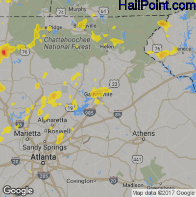 Hail Map for Gainsville, GA Region on July 14, 2017