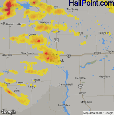 Hail Map for Bismark, ND Region on July 14, 2017