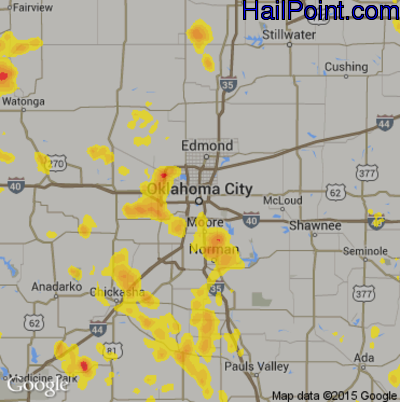 Hail Map for Oklahoma City, OK Region on July 14, 2017