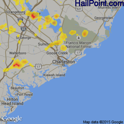 Hail Map for Charleston, SC Region on July 15, 2017