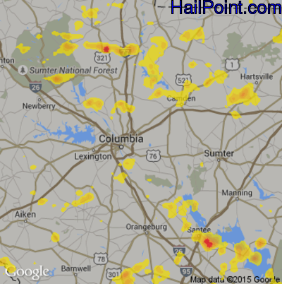 Hail Map for Columbia, SC Region on July 15, 2017