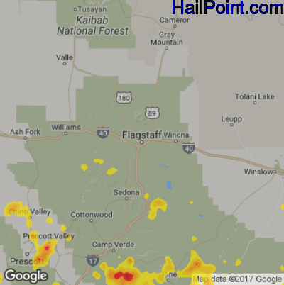 Hail Map for Flagstaff,AZ Region on July 15, 2017