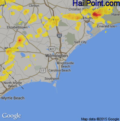 Hail Map for Wilmington, NC Region on July 15, 2017 
