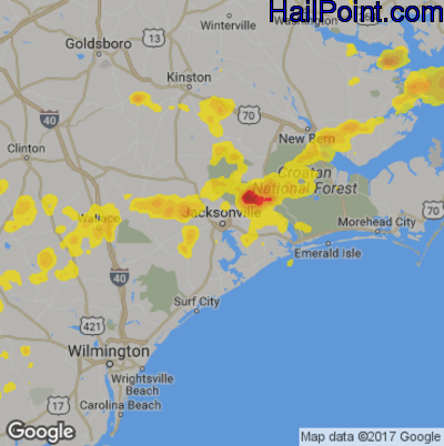 Hail Map for Jacksonville, NC Region on July 15, 2017