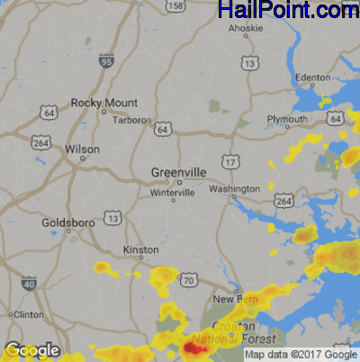 Hail Map for Greenville, NC Region on July 15, 2017