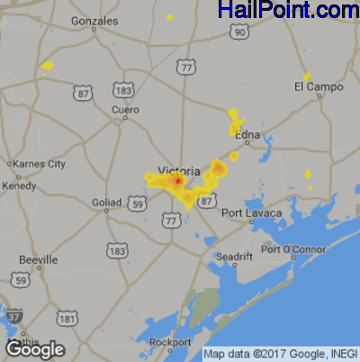Hail Map for Victoria, TX Region on July 15, 2017