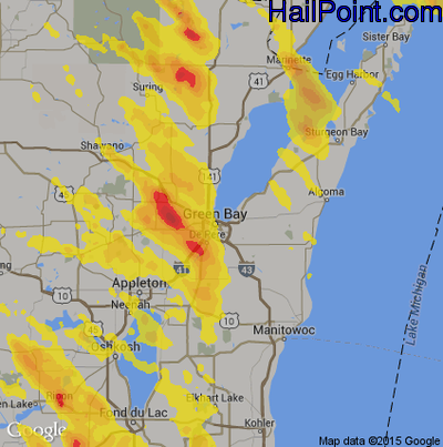 Hail Map for Green Bay, WI Region on July 15, 2017