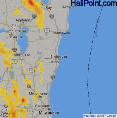 Hail Map for Sheboygan, WI Region on July 16, 2017