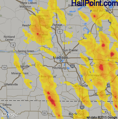 Hail Map for Madison, WI Region on July 16, 2017