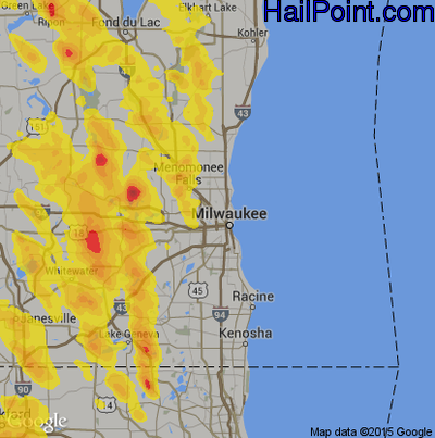Hail Map for Milwaukee, WI Region on July 16, 2017