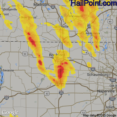 Hail Map for Rockford, IL Region on July 16, 2017