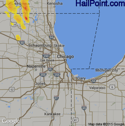Hail Map for Chicago, IL Region on July 16, 2017