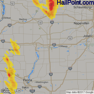 Hail Map for Peru, IL Region on July 16, 2017