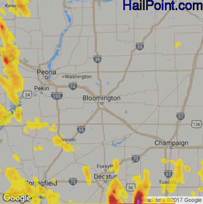 Hail Map for Bloomington, IL Region on July 16, 2017 