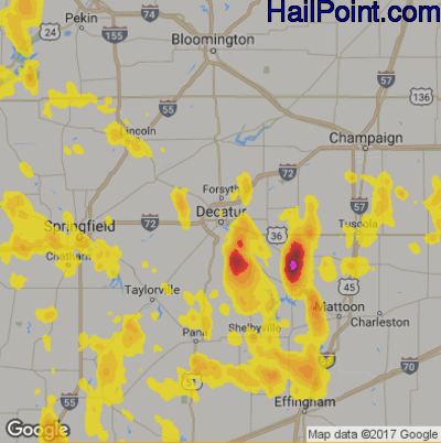 Hail Map for Decatur, IL Region on July 16, 2017