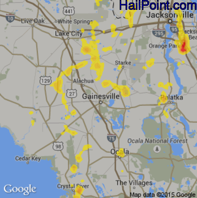 Hail Map for Gainesville, FL Region on July 16, 2017